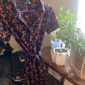 red and black floral button up dress